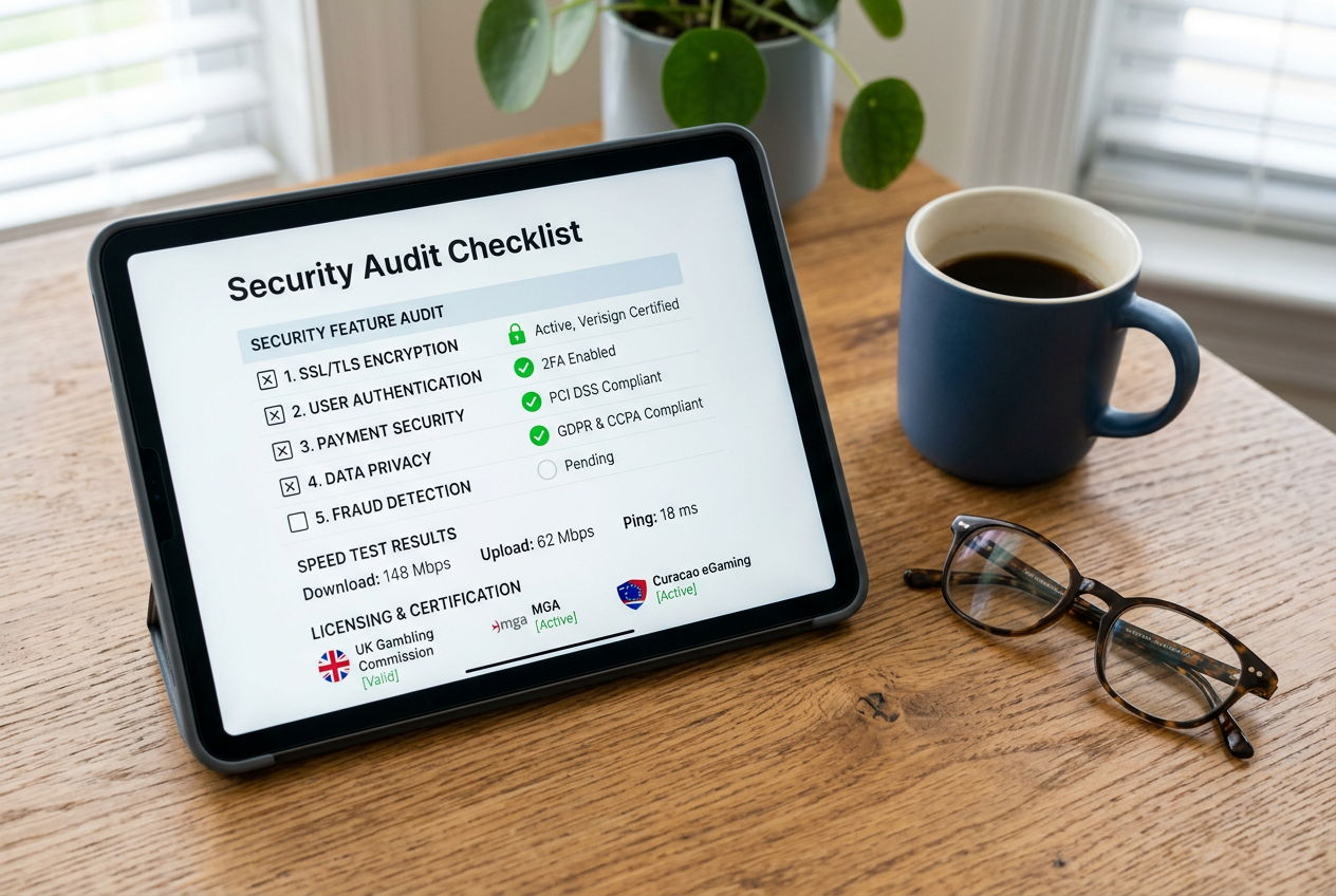 A tablet showing security icons and performance metrics for mobile gaming.